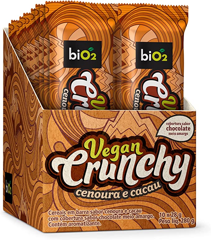 Experimente a barra de cereais biO2 vegana sabor cenoura e cacau e descubra uma opção deliciosa para seus lanches!